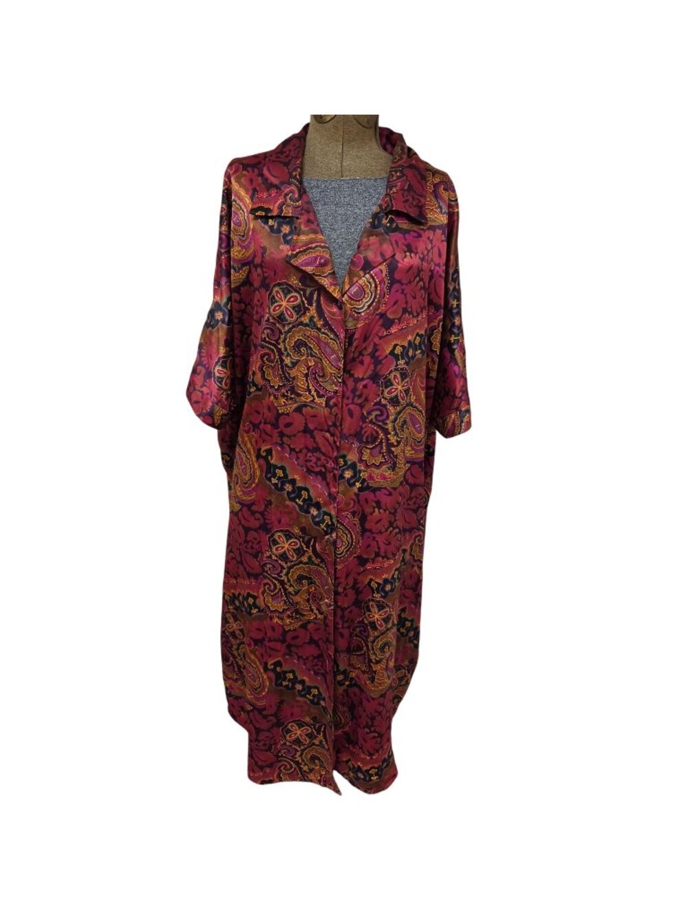 Vintage Solange Paisley Duster Housecoat Maxi Robe Dolman Sleeve Sz 18/20 Button
